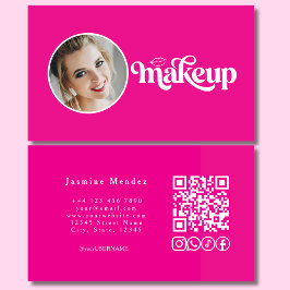 Cartão De Visita Ícones Sociais QR Code Foto Rosa Fúcsia MUA 