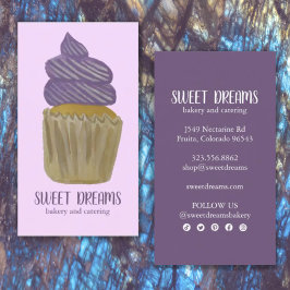 Cartão De Visita Ícones sociais roxos da padaria de Cupcake doce