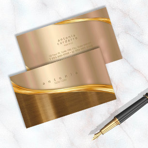 Cartão De Visita ID806 Dourado de dois tons de onda metálica