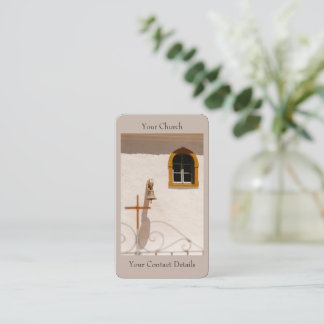 Cartão De Visita Igreja da Ilha Grega com Cruz e Bell Paxos