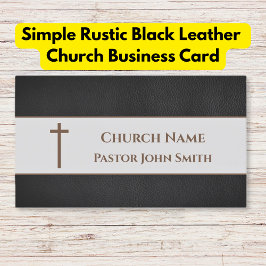 Cartão De Visita Igreja Rústica de Couro Negro Simples