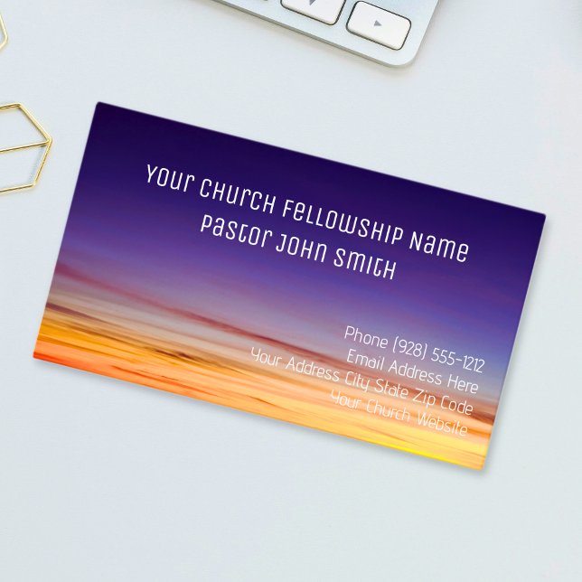 Cartão De Visita Igreja Sunset Púrpura Laranja-Cristã (Christian Orange Purple Sunset Church Business Card
)