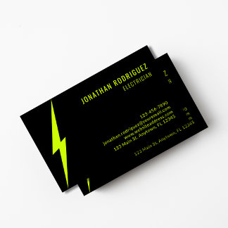 Cartão De Visita Iluminação Preta e Amarela Neon Eletricista Person
