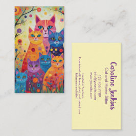 Cartão De Visita Ilustração abstrata de gatos coloridos e caprichos