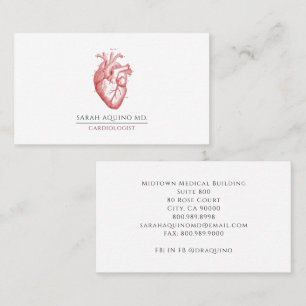 Cartão De Visita Ilustração Anatômica do Coração de Cardiologista