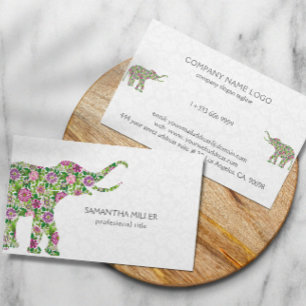 Cartão De Visita Ilustração Colorida de Elefante Floral