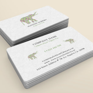 Cartão De Visita Ilustração Colorida de Elefante Floral