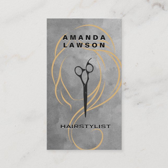 Cartão De Visita Ilustração da Linha de Beleza | Tesoura | Watercol (Frente)