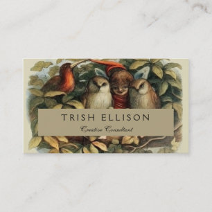 Cartão De Visita Ilustração da Natureza das Corujas e Fadas do Elf