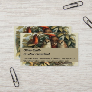 Cartão De Visita Ilustração da Natureza de Corujas e Fadas Elficas