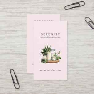 Cartão De Visita Ilustração de Aquarela Moderna Blush Código QR Spa