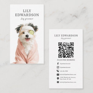 Cartão De Visita Ilustração de cachorro divertido e fofo Código QR 