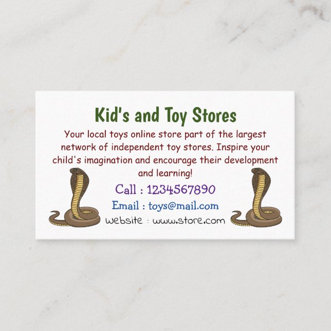 Cartão De Visita Ilustração de cobra da cobra castanha (Frente)