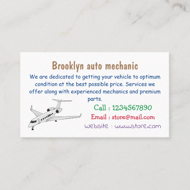 Cartão De Visita Ilustração de desenho animado a jato privado (Frente)