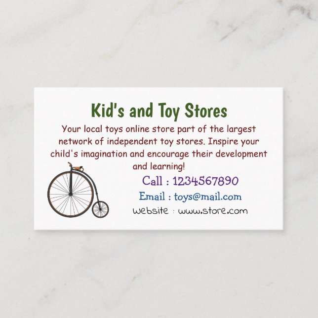 Cartão De Visita Ilustração de desenho animado de bicicleta de alta (Frente)