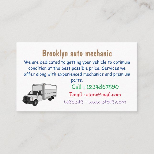 Cartão De Visita Ilustração de desenho animado de caminhão (Frente)