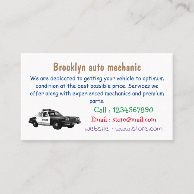 Cartão De Visita Ilustração de desenho animado de carro da polícia (Frente)