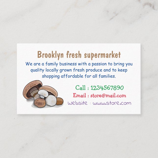 Cartão De Visita Ilustração de desenho animado de cogumelo (Frente)