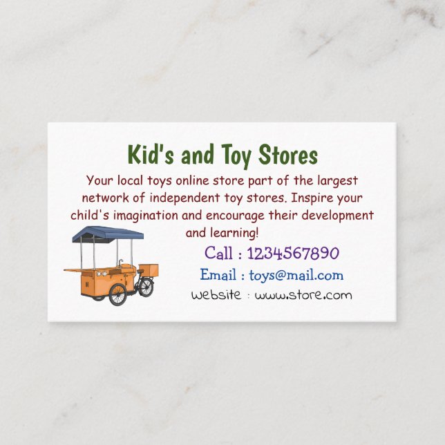 Cartão De Visita Ilustração de desenho animado de comida de bicicle (Frente)