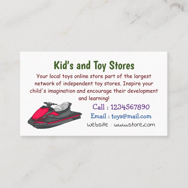 Cartão De Visita Ilustração de desenho animado de esqui jet (Frente)