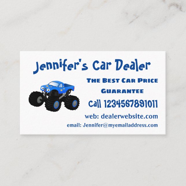 Cartão De Visita Ilustração de desenho animado de monstro azul boni (Frente)