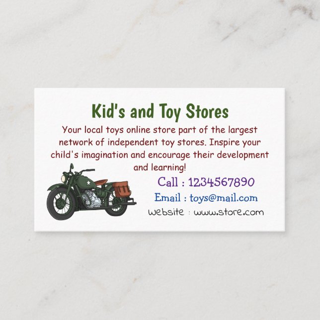 Cartão De Visita Ilustração de desenho animado de motocicleta milit (Frente)