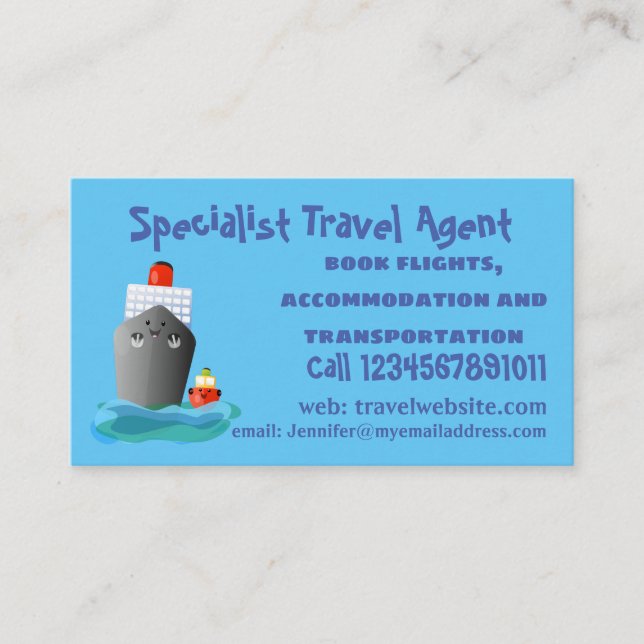 Cartão De Visita Ilustração de desenho animado do navio de linha do (Frente)