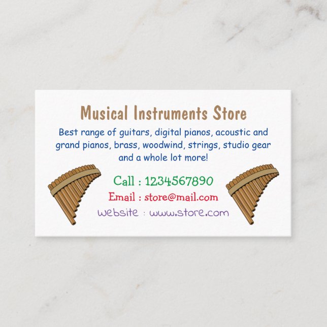 Cartão De Visita Ilustração de desenho animado em flauta/panuccões (Frente)