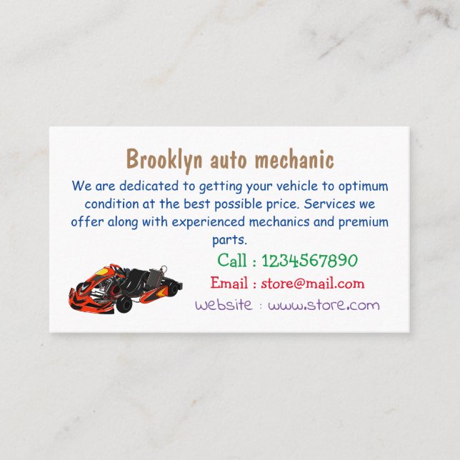 Cartão De Visita Ilustração de desenho de corrida de Kart (Frente)