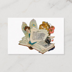 Cartão De Visita Ilustração de Fada Devoradora de Livros Antigos