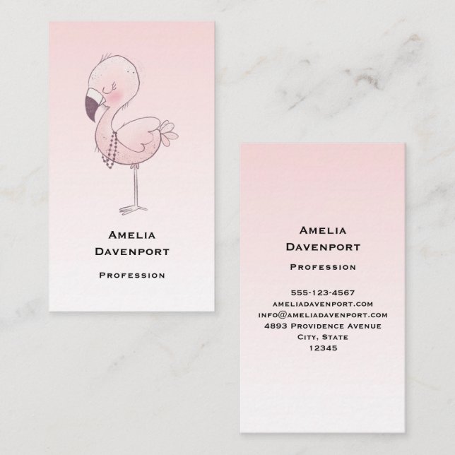 Cartão De Visita Ilustração de Flamingo Cor-de-Rosa (Frente/Verso)