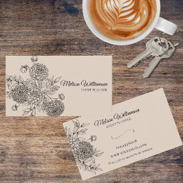 Cartão De Visita Ilustração de Linha Floral Minimalista