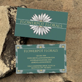 Cartão De Visita Ilustração de Margarida Verde e Amarelo Elegante F