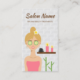 Cartão De Visita Ilustração de Mulher Loira em Spa Day Spa Salão