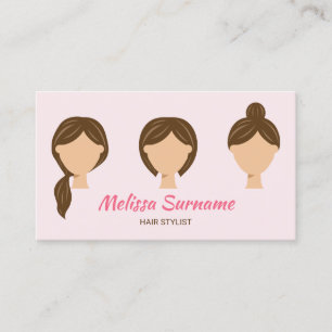 Cartão De Visita Ilustração de Três Estilos de Cabelo Rosa de Menin