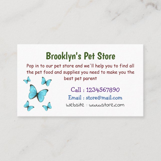 Cartão De Visita Ilustração do desenho animado das borboletas Morph (Frente)