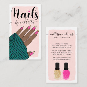 Cartão De Visita Ilustração Dourada de Mão Nail Technician Girly Pi