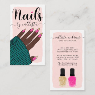 Cartão De Visita Ilustração Dourada de Mão Nail Technician Girly Pi