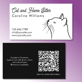 Cartão De Visita Ilustração minimalista de gato preto e branco em c