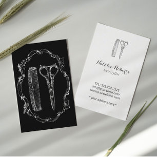 Cartão De Visita Ilustração Vintage Hair Stylist & Comb