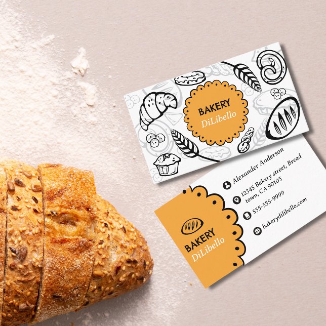Cartão De Visita Ilustrações do pão de padaria (Bakery Bread Illustrations Business Card)