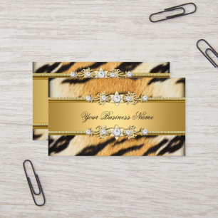 Cartão De Visita Imagem Animal Tigre Dourado Preto Joia Olhar