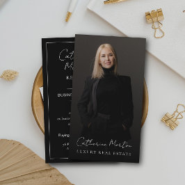 Cartão De Visita Imagem Branca e Preta Chic Foto do Luxo Imobiliári