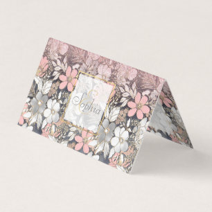 Cartão De Visita Imagem brilhante Dourada floral cor-de-rosa elegan