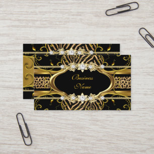 Cartão De Visita Imagem com visual de joia preta e leopardo zebra d