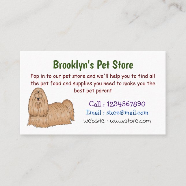 Cartão De Visita Imagem de desenho animado de cabelos longos Shih t (Frente)