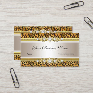 Cartão De Visita Imagem de onça preta com creme dourado e jóia