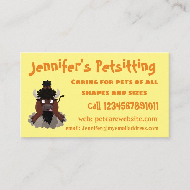 Cartão De Visita Imagem engraçada de desenho animado de bisonte de  (Frente)