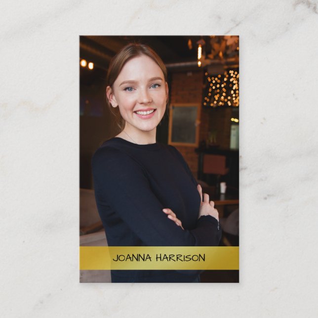 Cartão De Visita Imagem Europeia de Banda Dourada e Elegante minima (Frente)