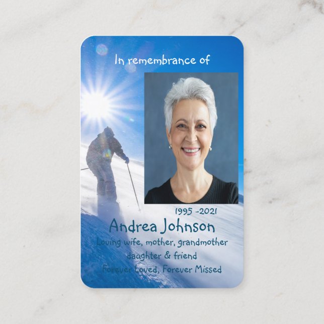 Cartão De Visita Imagem Memorial Oração Pregando Esquiador Esquiado (Verso)